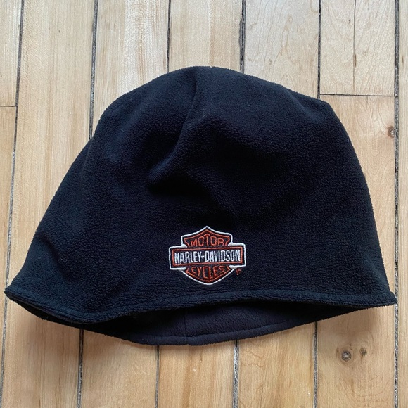 Vintage Harley-Davidson Reversible Black Fleece Beanie with Rhinestone Wings - Picture 3 of 3
